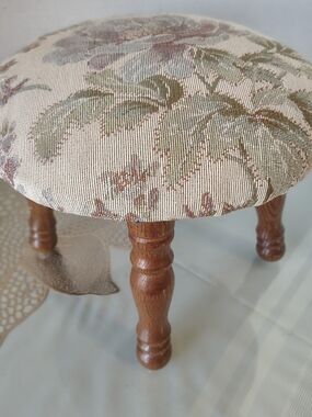 Floral Cream Upholstered Wooden Accent Stool